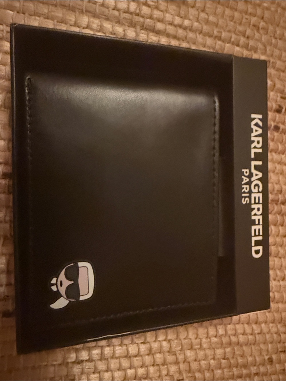 Karl Lagerfeld Black Leather Bifold Wallet with iconic Character Patch